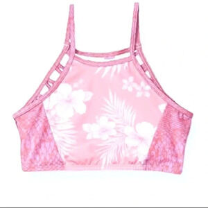 Heart and Harmony Pink Hibiscus Swim Top Girl’s Large 12/14